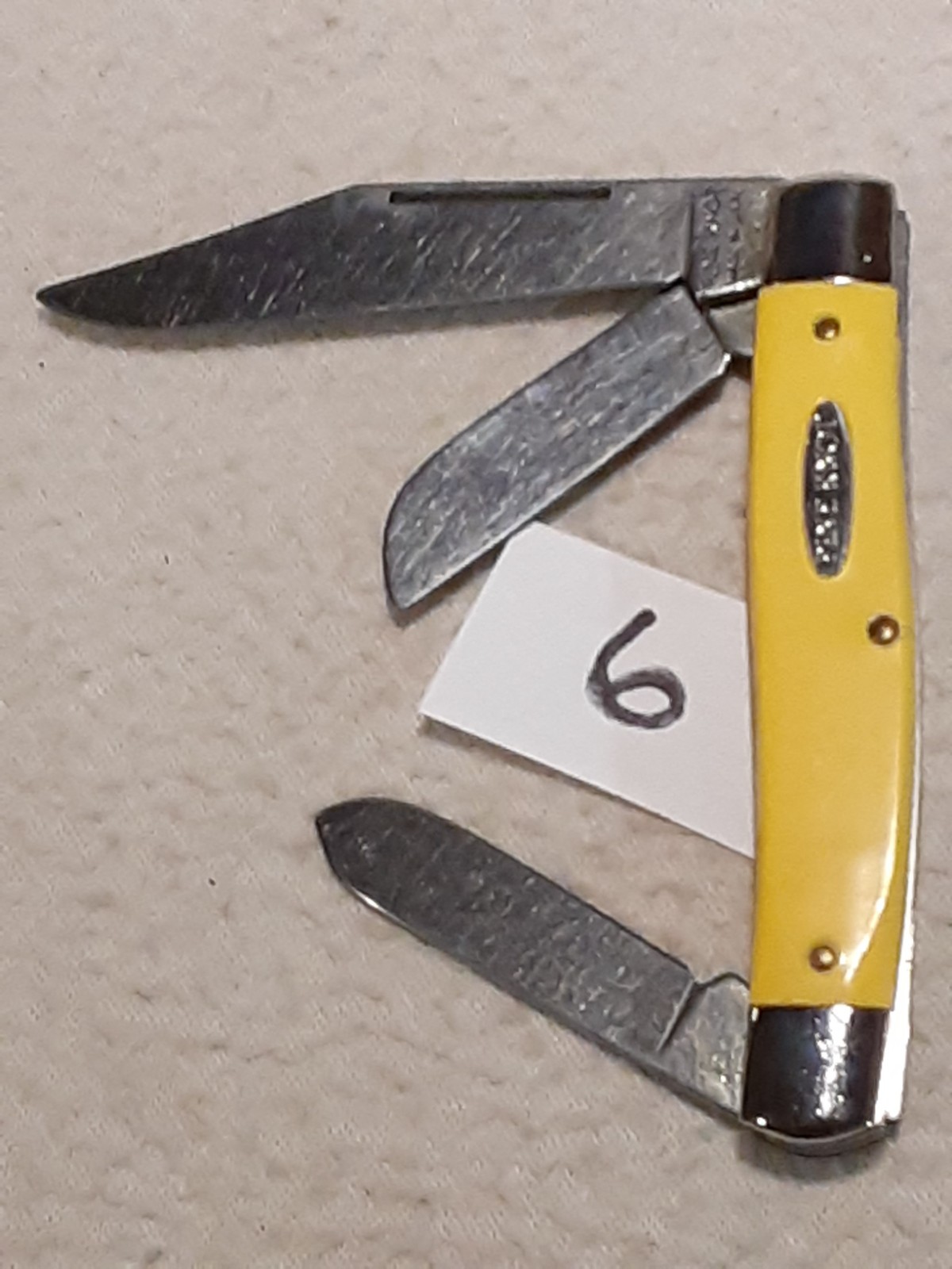 VINTAGE PINE KNOT 3 BLADE STOCKMAN POCKET KNIFE USA PAT.3317996 UNUSED 6