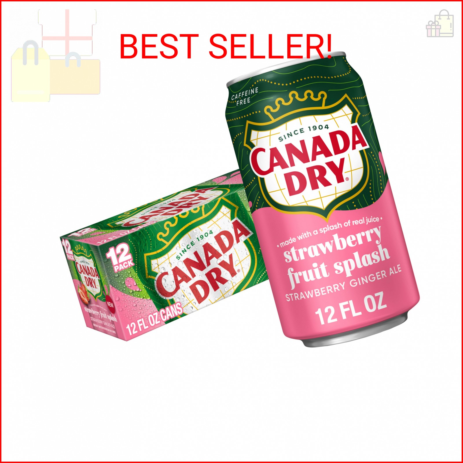 Canada Dry Fruit Splash Strawberry Ginger Ale Soda, 12 fl oz cans, 12 pack
