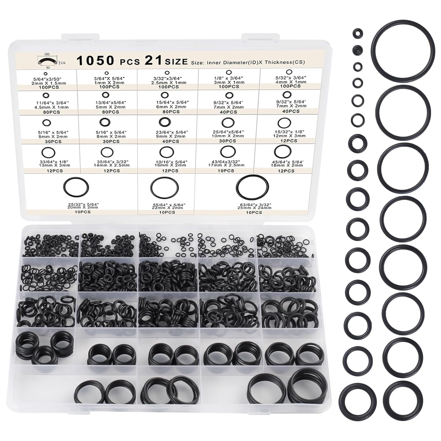 1050PCS Metric O Ring Kit 21 Sizes Nitrile Rubber Seal Assortment