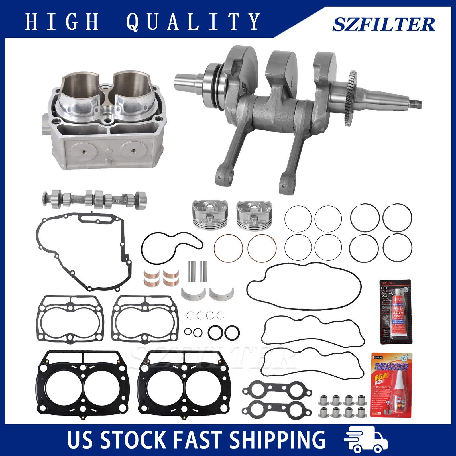 For Polaris 800 Ranger RZR Engine Rebuild Kit Gasket Crankshaft Cylinder Pistons