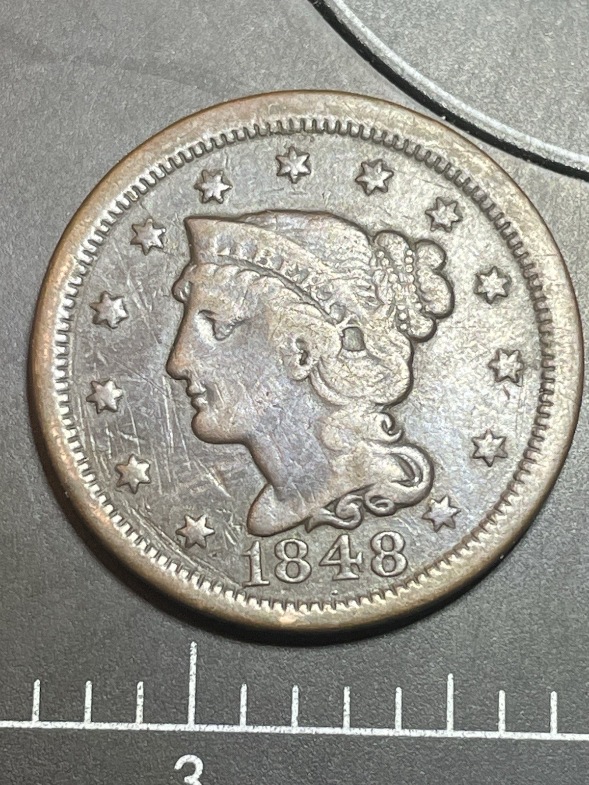 1848 Braided Hair Large Cent 1c - Sharp VF - Traces Of Original Mint Red Outline