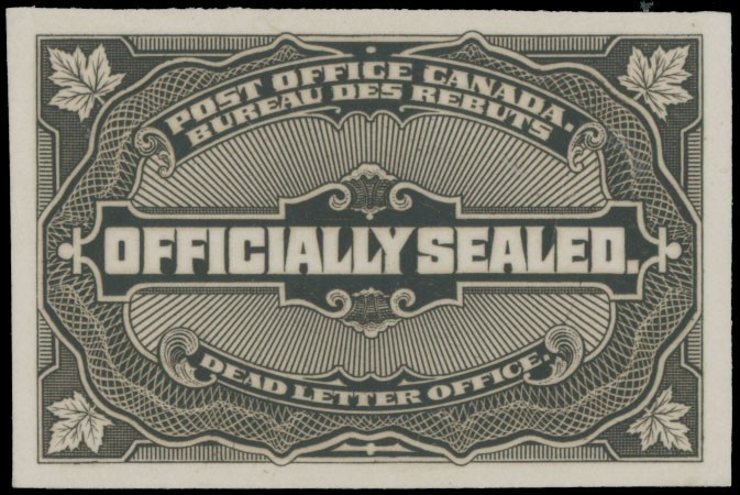 1913, CANADA OFFICIALLY SEALED, IMPERFORATE PLATE PROOF IN BROWN BLACK, UN.#OX4