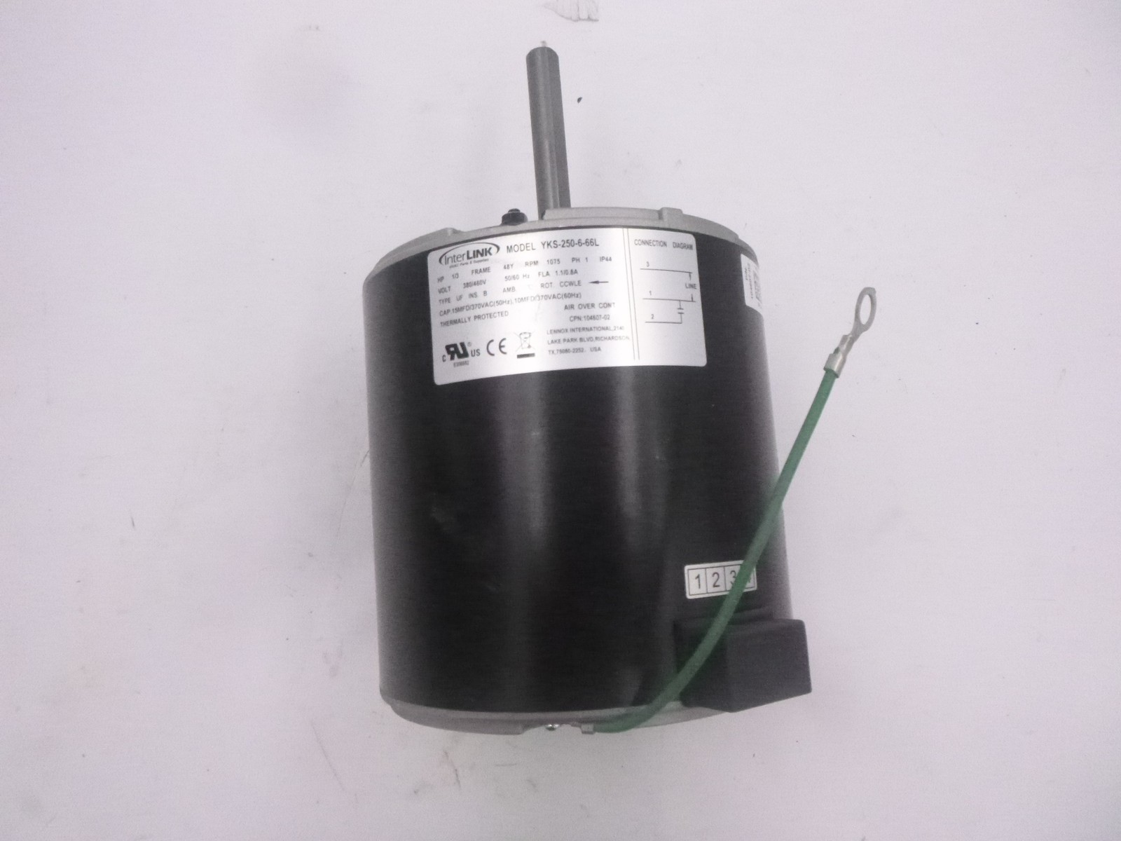 Interlink Lennox YKS-250-6-66L Condenser Fan Motor 1/3 HP 380-460V