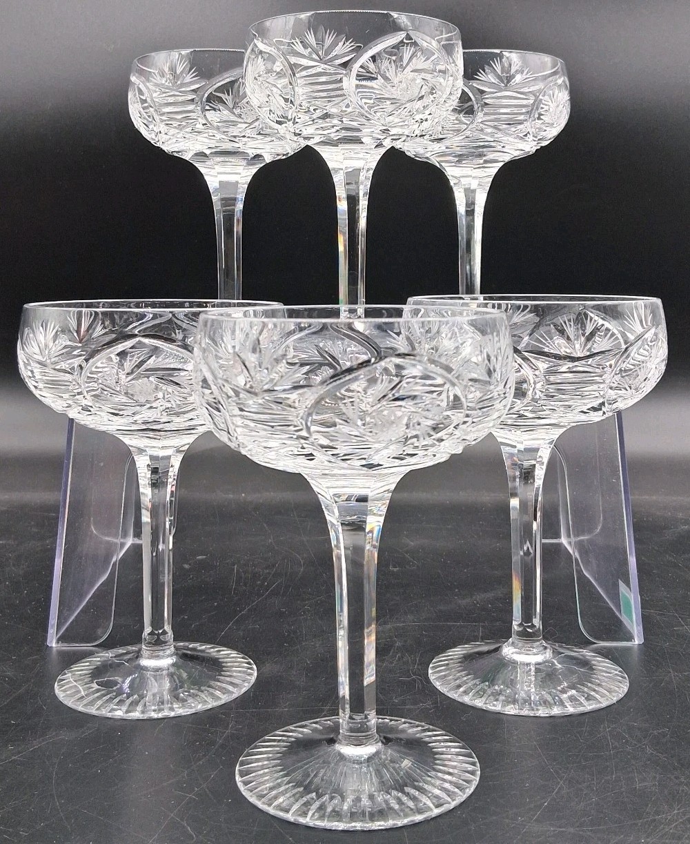 SET of 6 - Antique Brilliant Cut Glass Champagne Glasses 6\