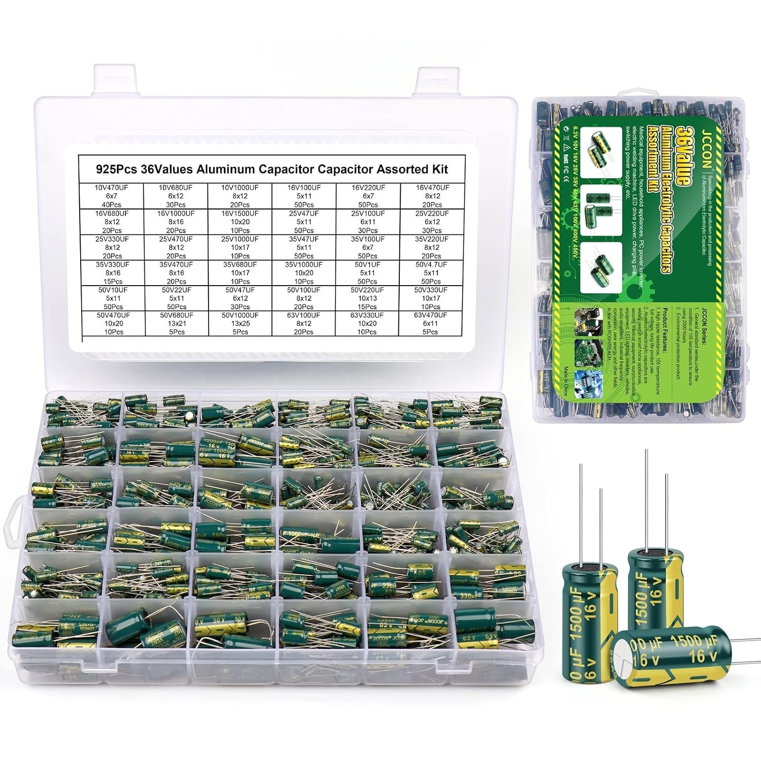 925Pcs 36Values Aluminum Electrolytic Capacitor Assortment Kit Lowesr Capacit... 925Pcs 36Values Aluminum Electrolytic Capacitor Assortment Kit Lowesr Capacit...