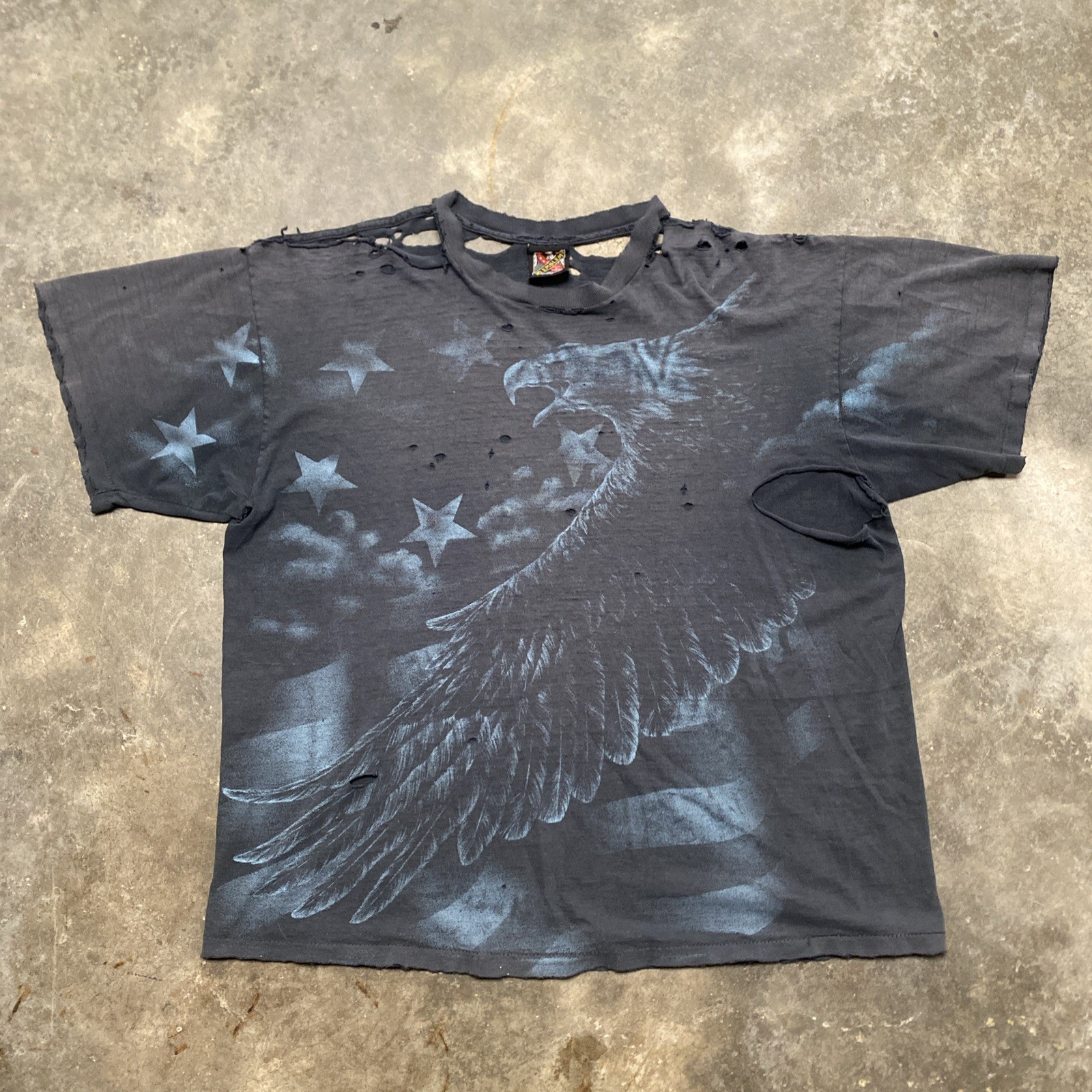 Vtg 90s Distressed 3D EMBLEM Eagle American Flag T Shirt XL Thrashed USA Made Vtg 90s Distressed 3D EMBLEM Eagle American Flag T Shirt XL Thrashed USA Made