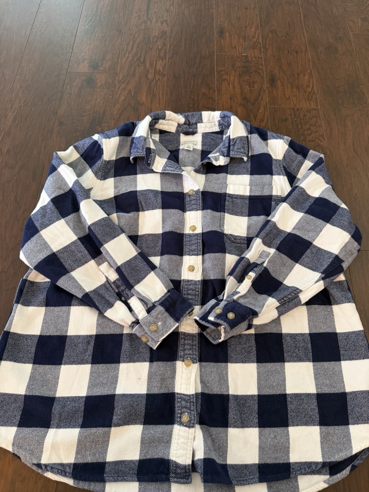 L.L.Bean Men\'s 1X Plus Big & Tall Plaid Flannel Cotton Button-Up Blue White L.L.Bean Men\'s 1X Plus Big & Tall Plaid Flannel Cotton Button-Up Blue White
