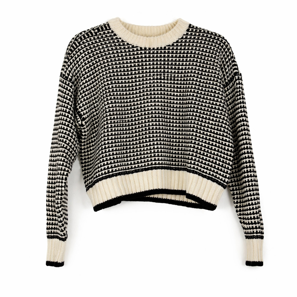 MADEWELL Textured-Stitch Crew Sweater XS Ivory Black Stripe Cotton Relax NWT B19 MADEWELL Textured-Stitch Crew Sweater XS Ivory Black Stripe Cotton Relax NWT B19