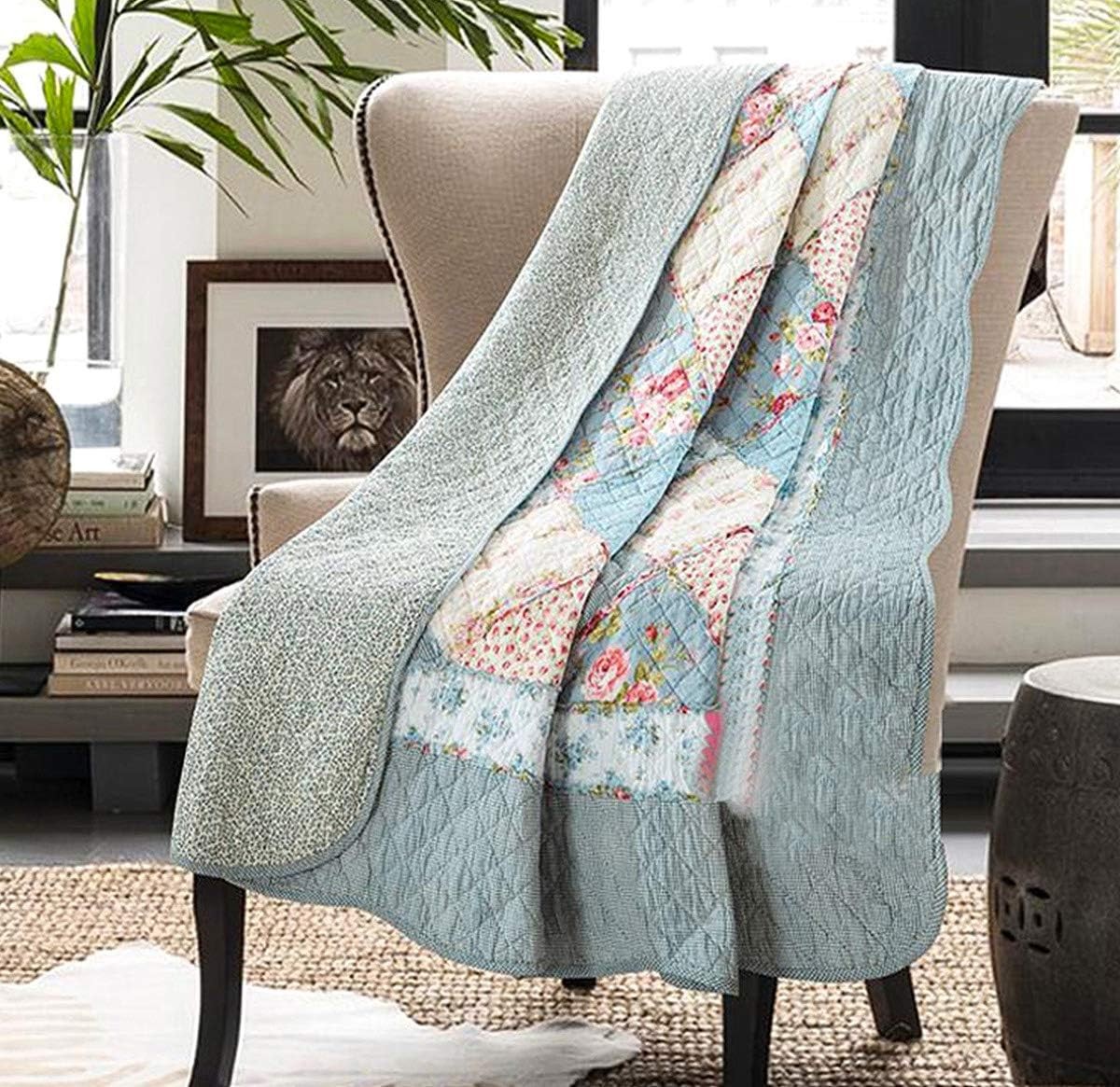 Original 100% Cotton Quilt Twin Size Blue Floral Patchwork Quilts,Reversible Original 100% Cotton Quilt Twin Size Blue Floral Patchwork Quilts,Reversible