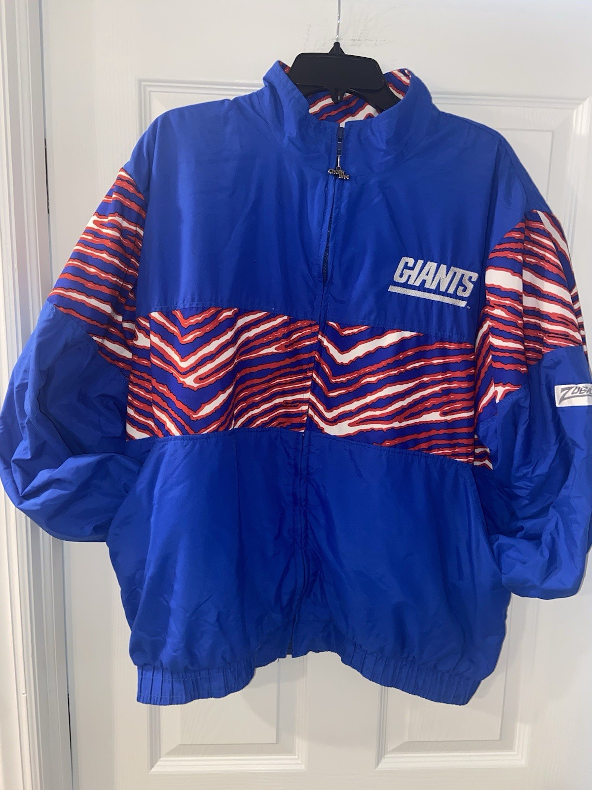 Vintage New York Giants Zubaz Zebra Print Zipper Jacket Size XL NWOT Big Blue