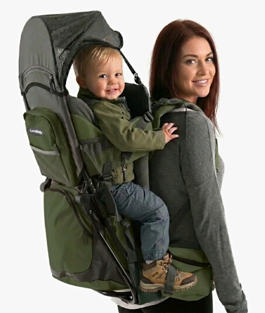 Luvdbaby Baby Backpack Carrier Green/Gray Hip Belt Pockets Back Support 40 lb