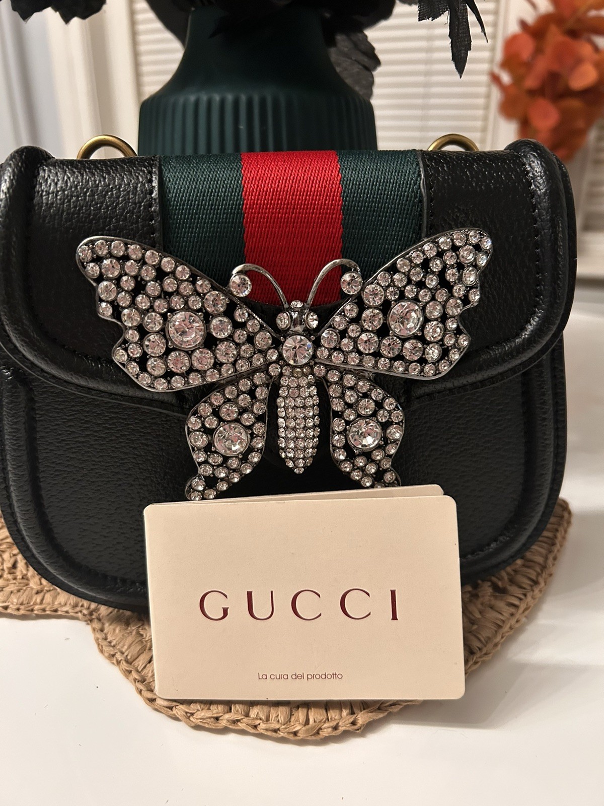 GUCCI GG GHW Totem Butterfly Bag Shoulder Bag 505387 Calfskin Leather Black