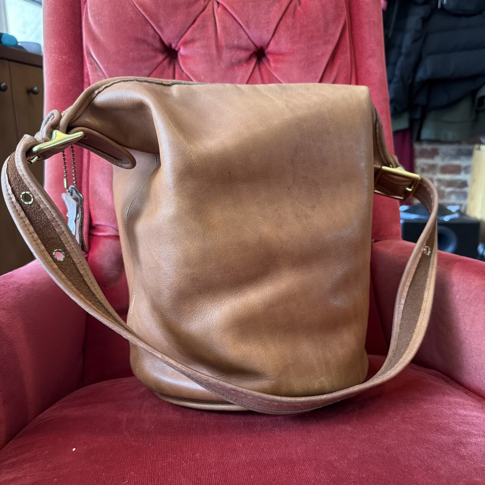 COACH 9085 Vintage Brown Leather Bucket Shoulder Bag Used Women