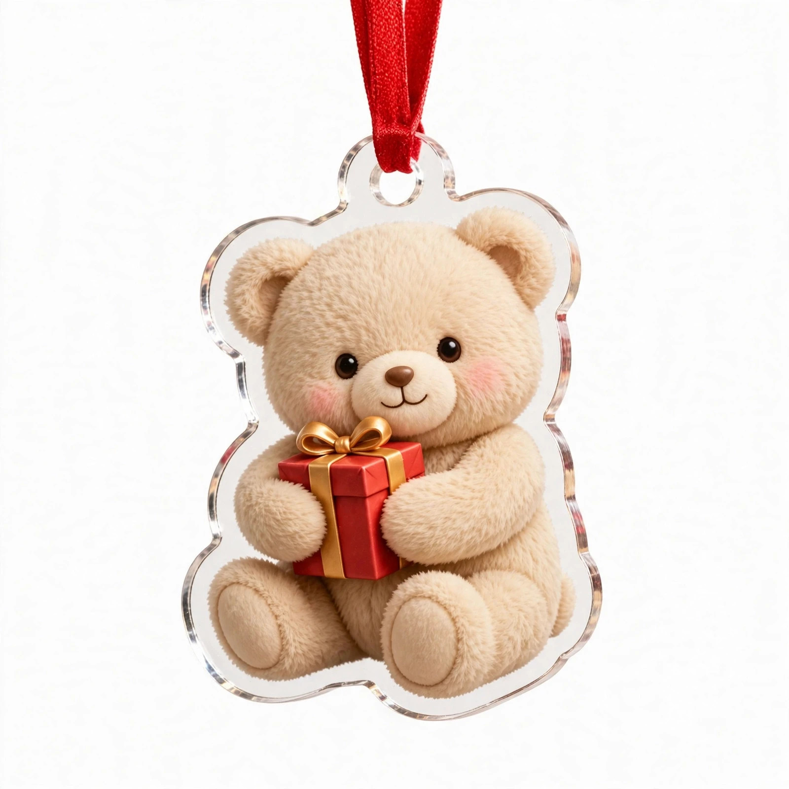 Cute Teddy Bear Acrylic Christmas Ornament Holding Red