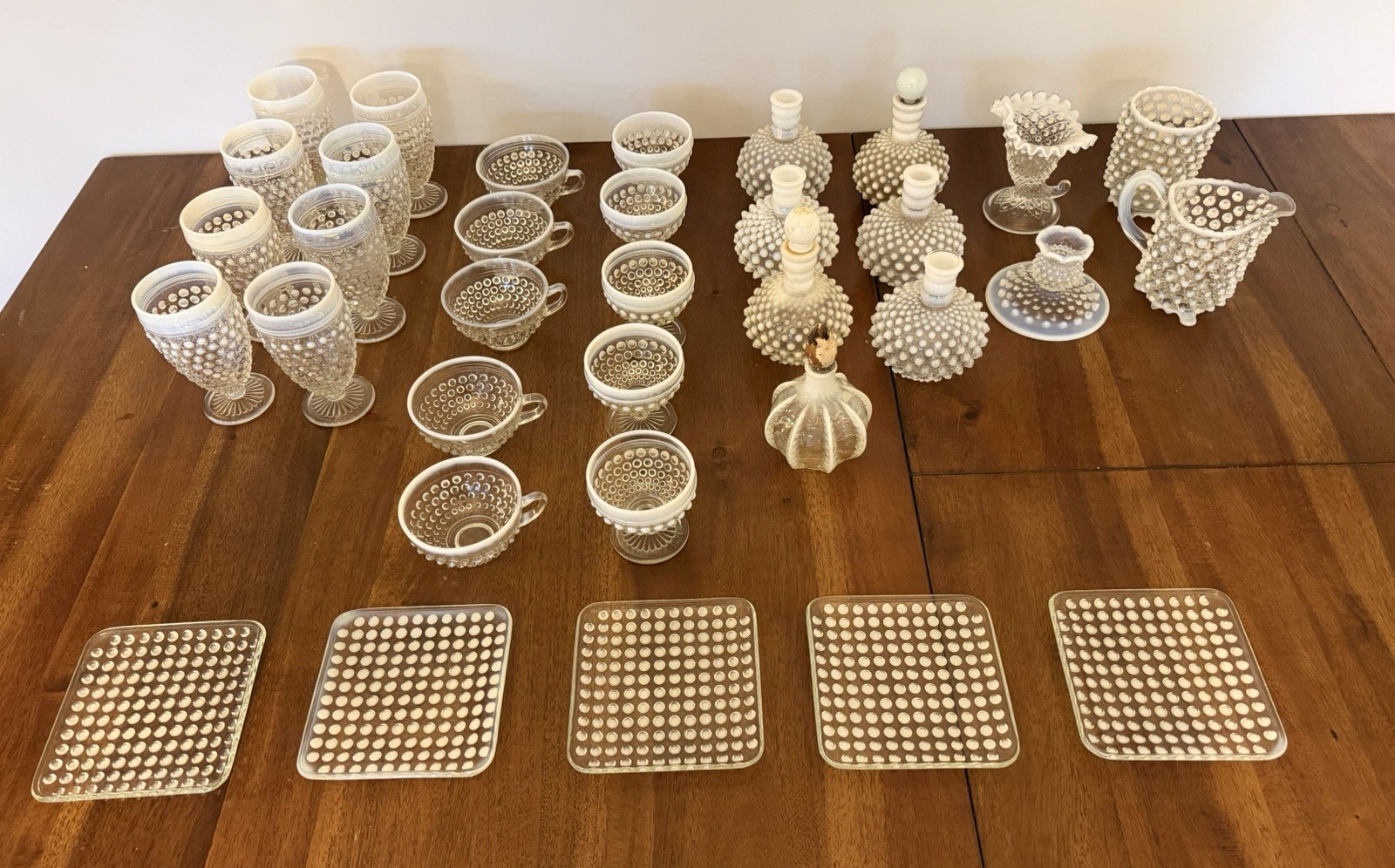 VTG Mixed Lot 185 Pieces Fenton Anchor Hocking French Opalescent Hobnail Glass