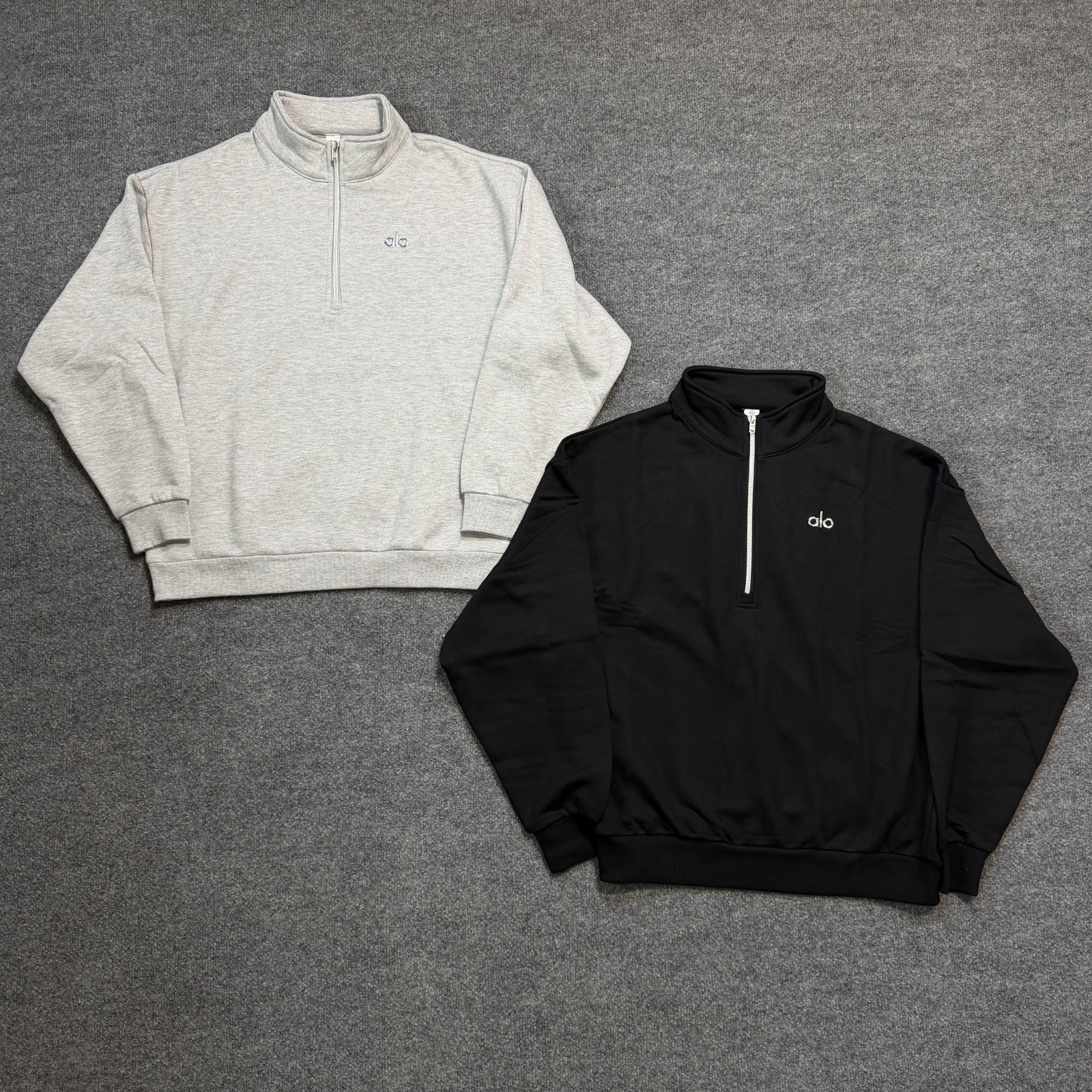 ALO 1/4 Quarter Zip Pullover Sweat Relaxed Fit - Black & Gray, XS-XL ALO 1/4 Quarter Zip Pullover Sweat Relaxed Fit - Black & Gray, XS-XL
