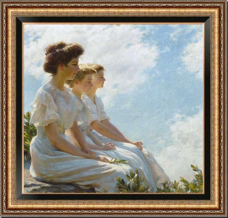 Hand Painted Oil Painting Reproduction Three Women Sitting Outdoor Vintage Art Hand Painted Oil Painting Reproduction Three Women Sitting Outdoor Vintage Art