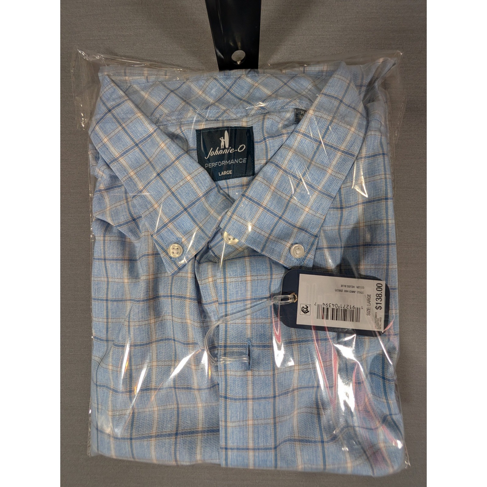 Johnnie-O Performance Shirt Mens Large Malibu Blue Plaid Miramont JMWL101610 NWT Johnnie-O Performance Shirt Mens Large Malibu Blue Plaid Miramont JMWL101610 NWT