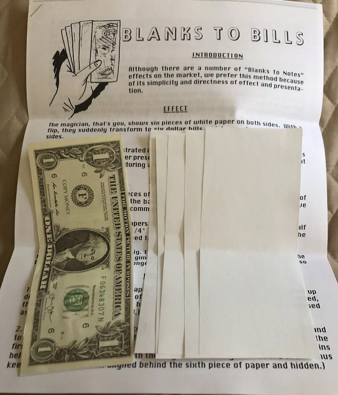 Vintage Magic Trick - Blanks To Bills - Rare and New With Printed Instructions Vintage Magic Trick - Blanks To Bills - Rare and New With Printed Instructions