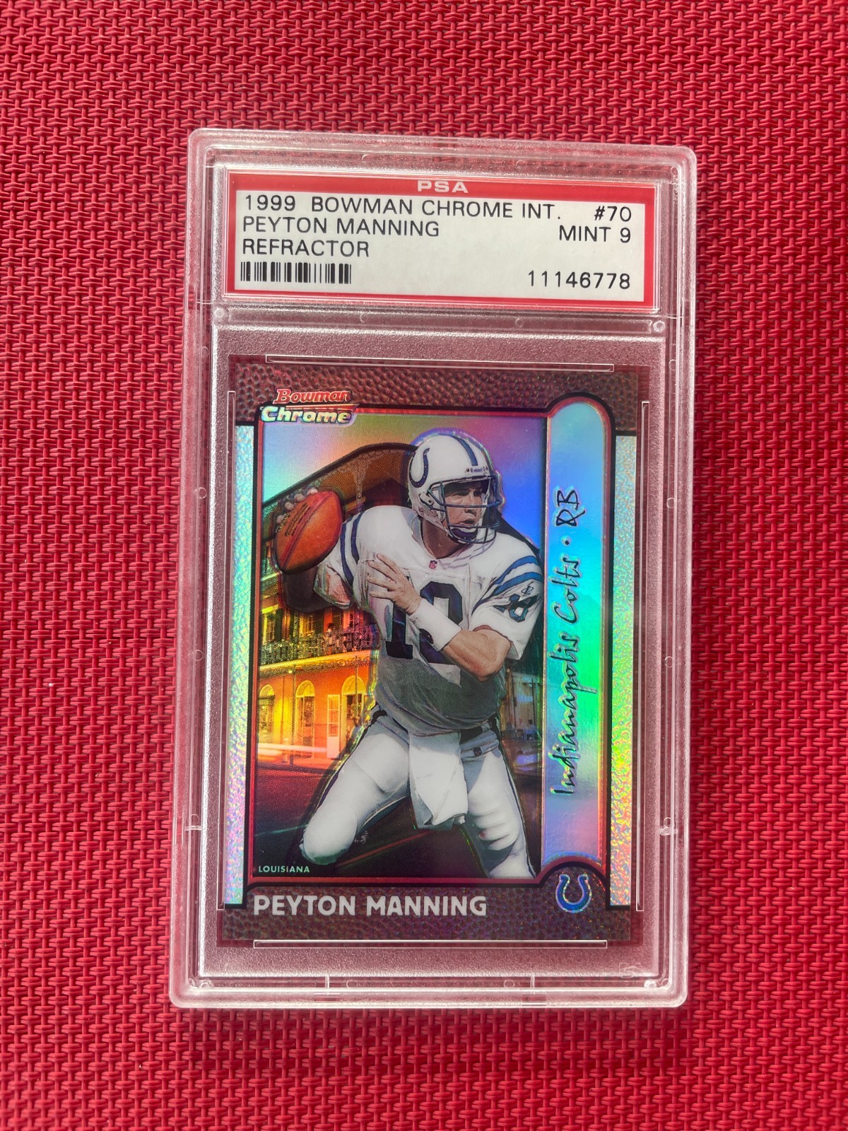 1999 BOWMAN CHROME INTERSTATE REFRACTOR PEYTON MANNING 4 OF 100 PSA 9
