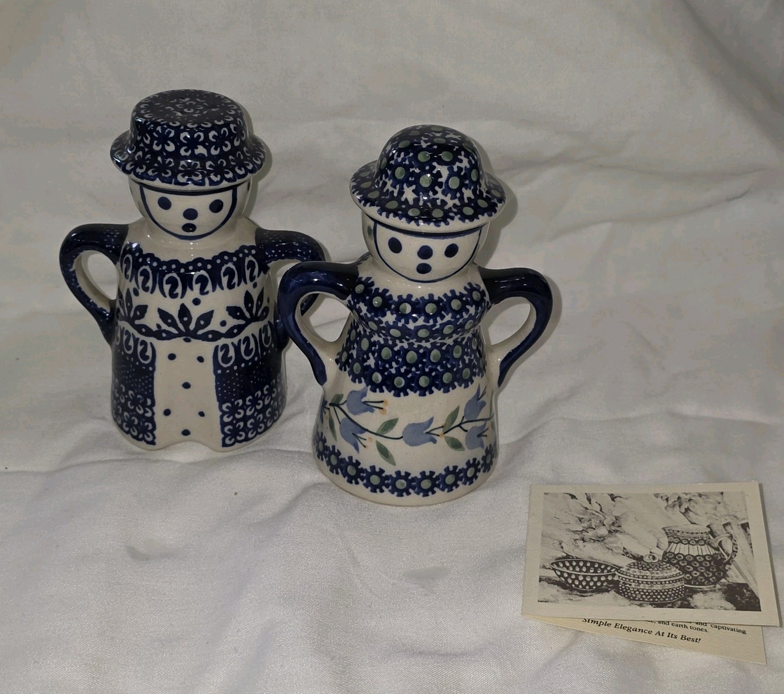Bolesławiec Unikat Figural Male/Female Salt/Pepper Shakers Stoneware Pottery 5\