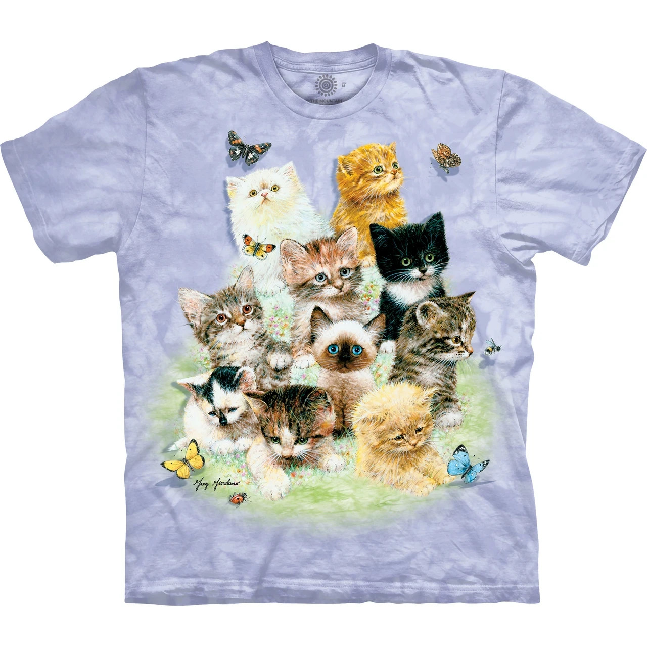 The Mountain 10 Kittens Classic Cotton T-Shirt Cat Hand Dyed Size L Short Sleeve
