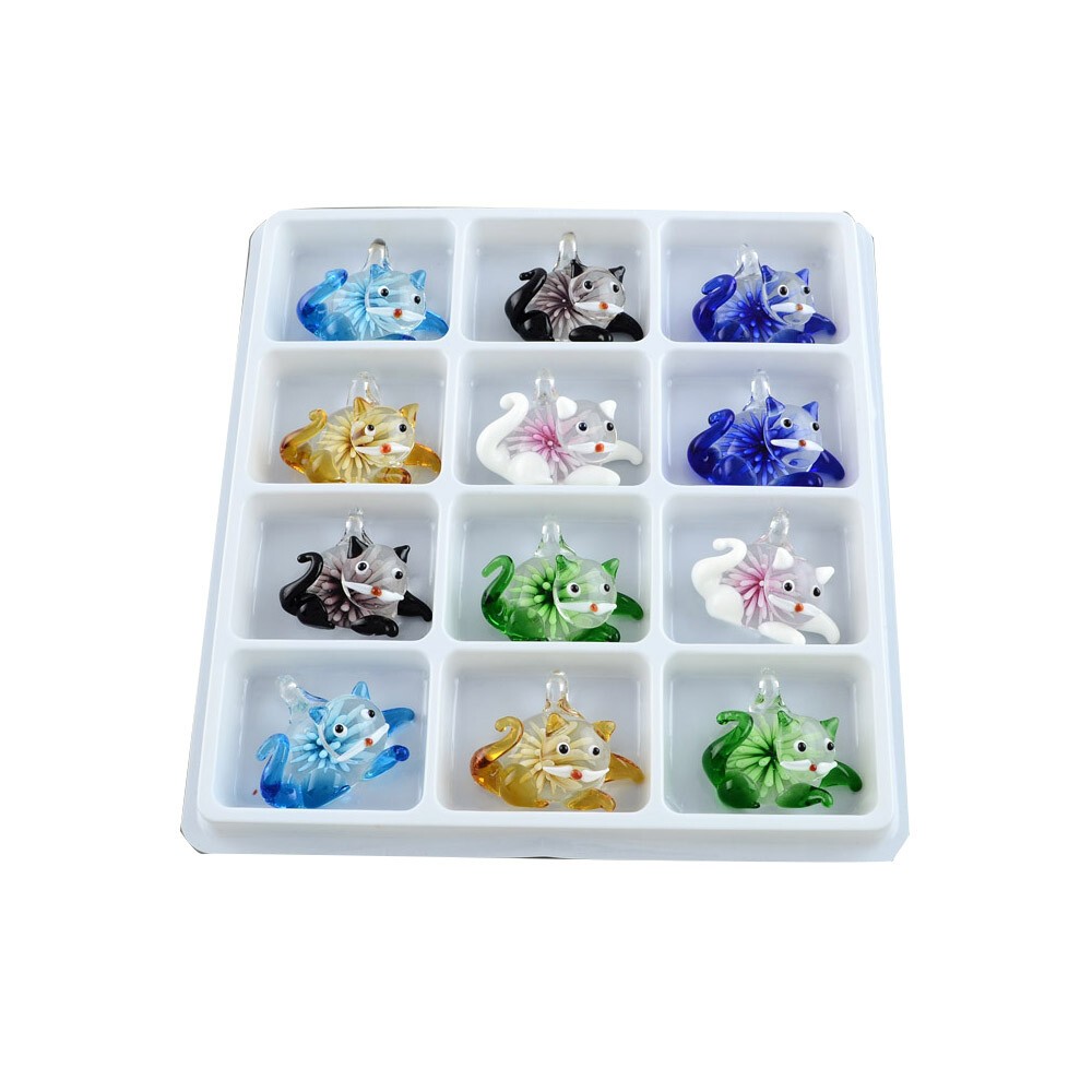 12Pcs Handmade Lampwork Cat Pendants Big Dangle Charms Jewelry Making 38X48Mm