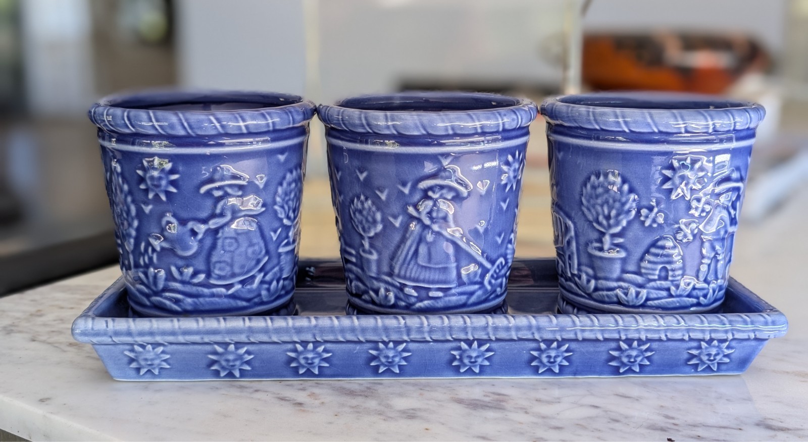 Vintage Sudi Mc Collum Delft Blue Pottery + Tray Garden Portugal Countryside