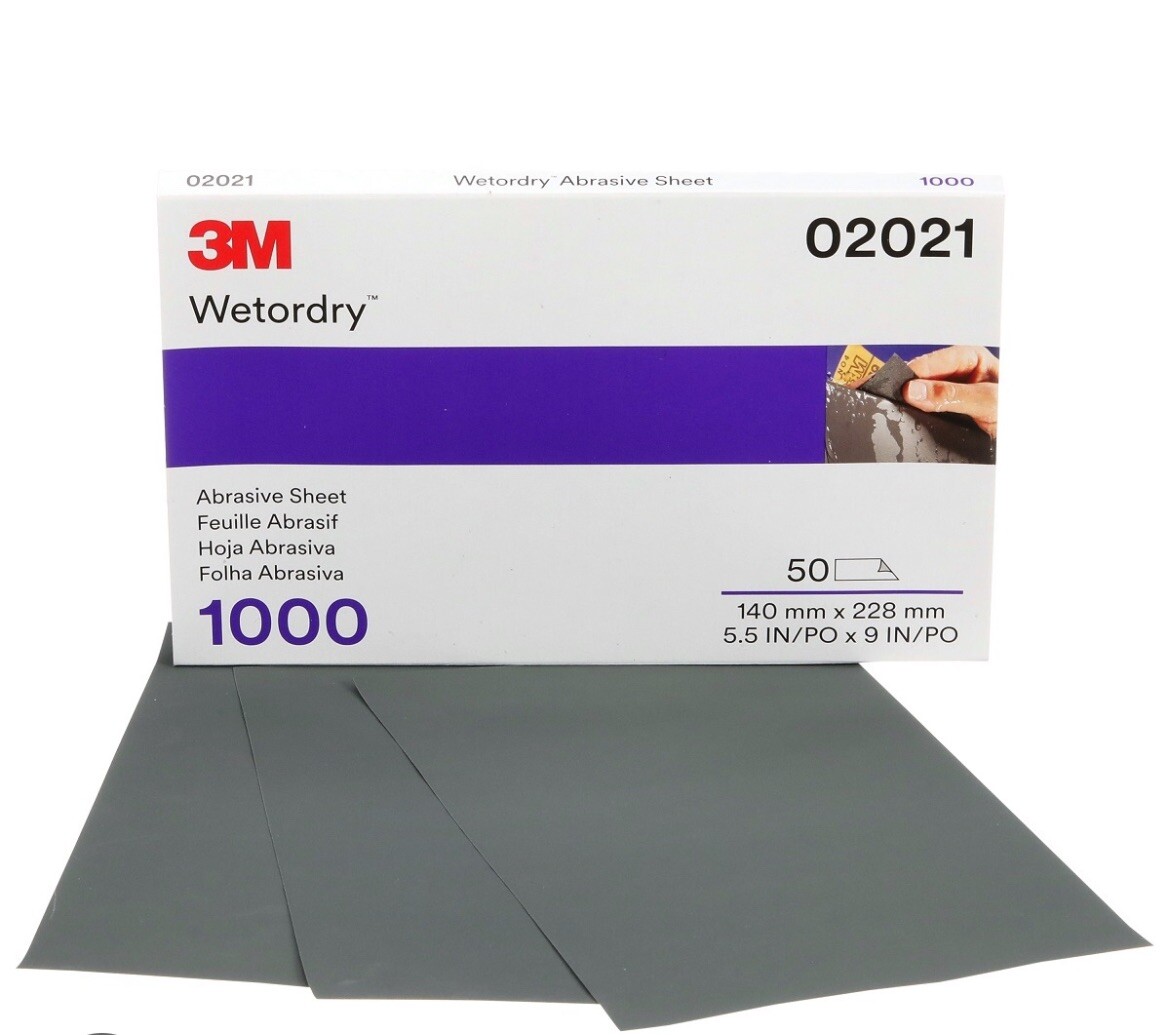 3M 02021 2021 Wetordry Abrasive Sandpaper 1000 Grit Paint Buff Car Repair (50ct)