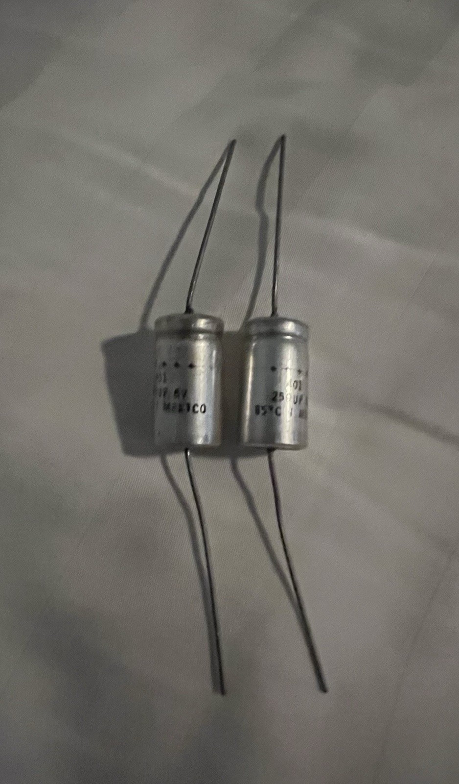 Vintage Pair NOS 250uF 6V Electrolytic Capacitors Axial lead