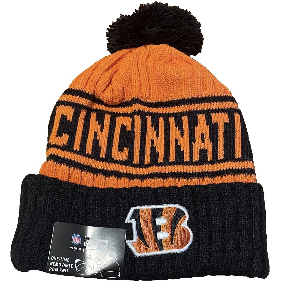 Cincinnati Bengals Logo Hat Beanie Cap NFL Football Black Orange New Era Men