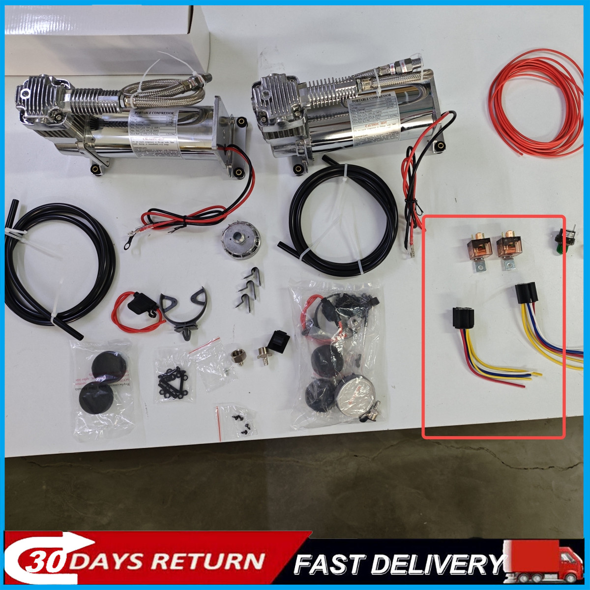 444C Dual Air Compressor for Air Suspension (2 Pack) 12V Continuous Duty Cycle C