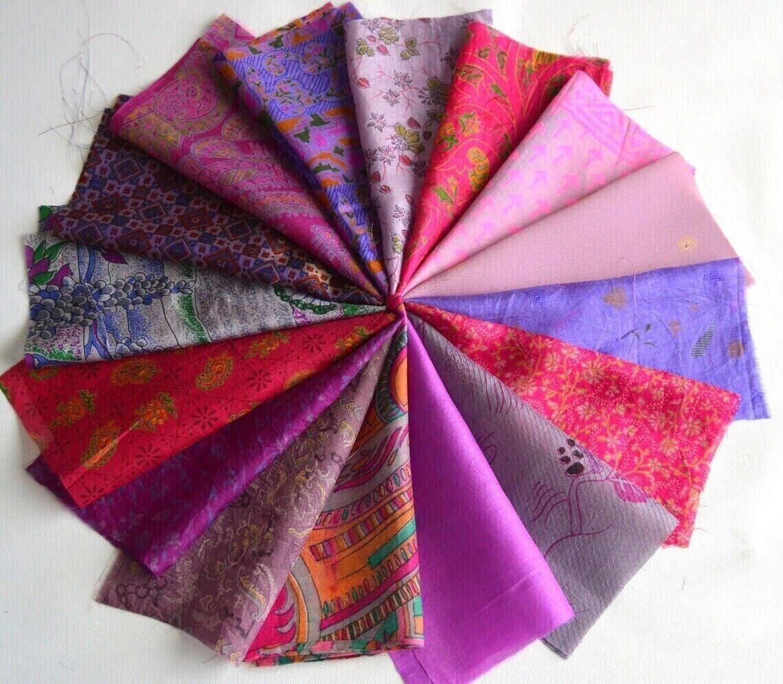 Indian Vintage 25 Pc Of Recycle Silk Sari Remnants/Fabric 8\