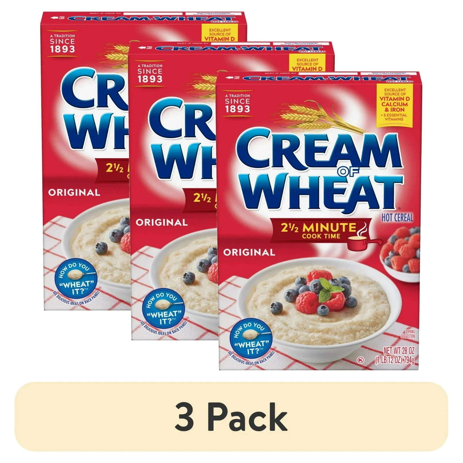 (3 pack) Cream of Wheat Original Hot Cereal, Kosher, 28 oz Box, 2.5 Min. (3 pack) Cream of Wheat Original Hot Cereal, Kosher, 28 oz Box, 2.5 Min.