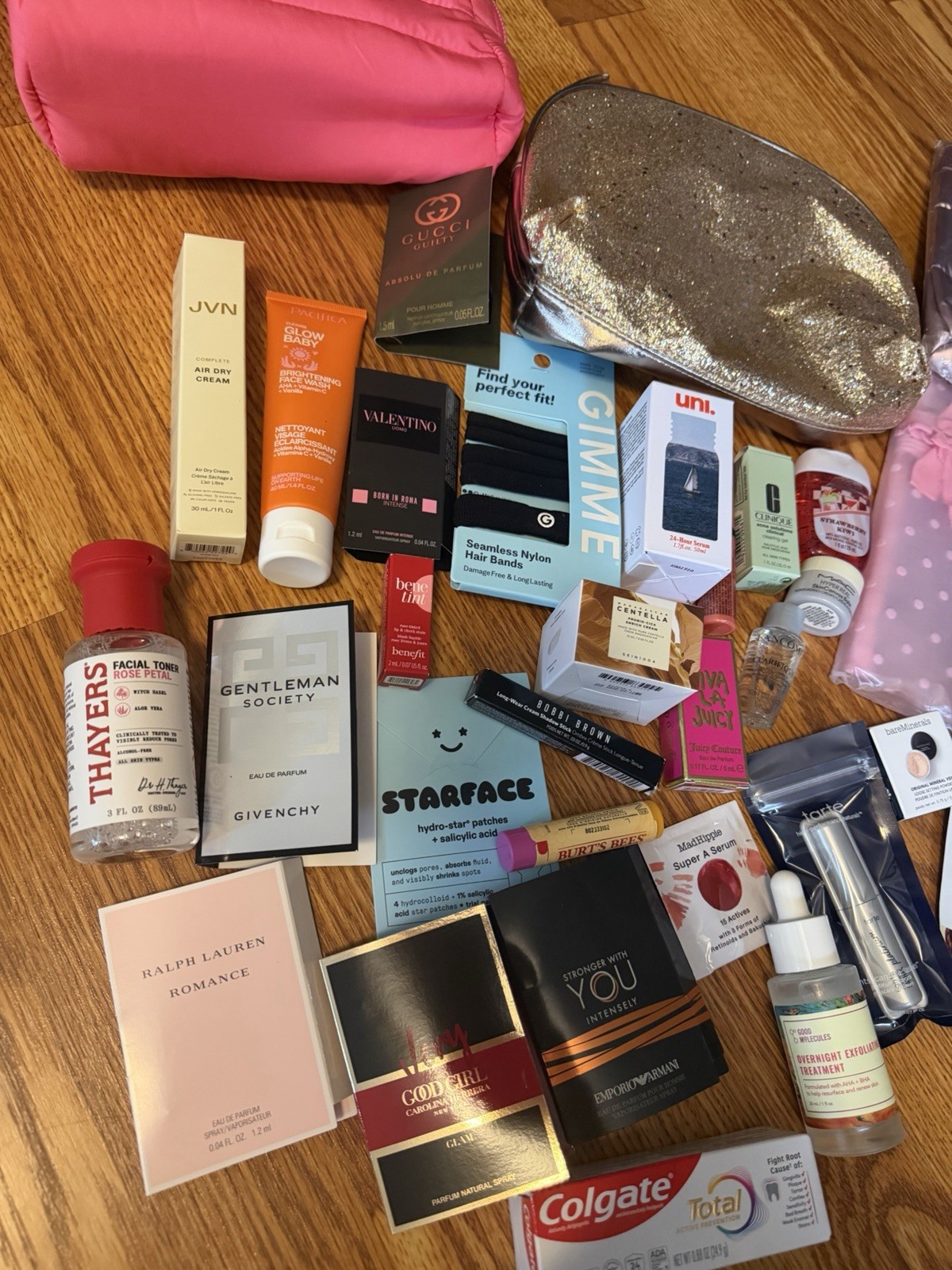 Assorted Travel/Sample Beauty Lot Skincare Makeup Fragrance & 4 cosmetic bags