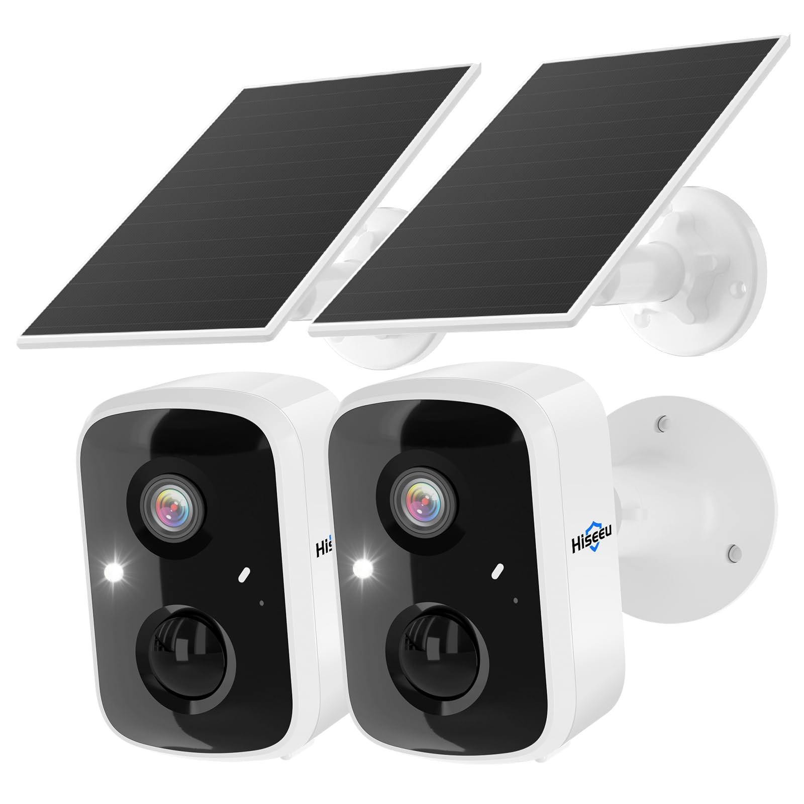 Hiseeu 2K 4MP Solar Security Cameras, WiFi, PIR/AI, 2-Way Audio, 2 Pack