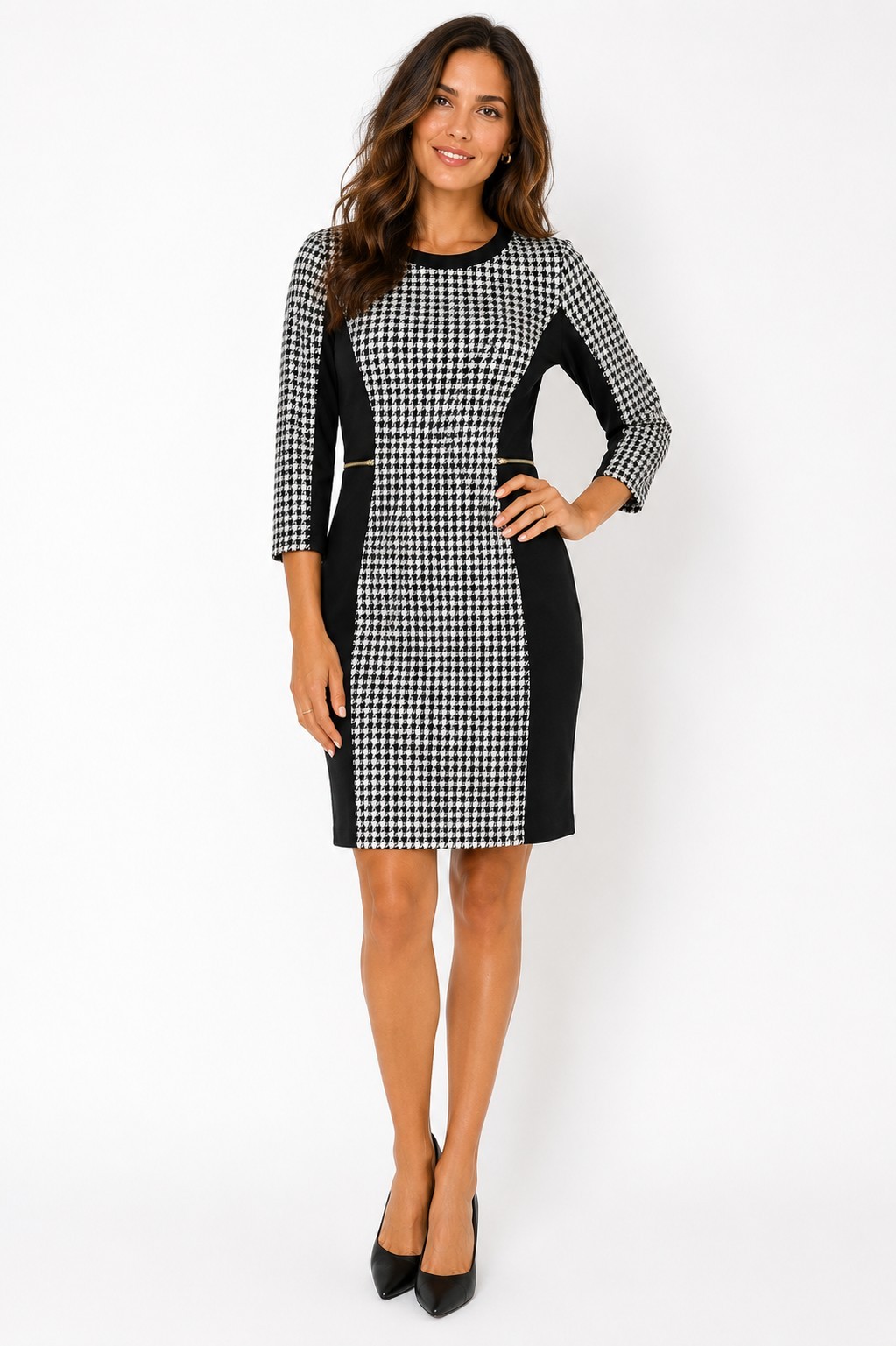 H&M Women’s Black & White Houndstooth Colorblock Sheath Dress – Size 8