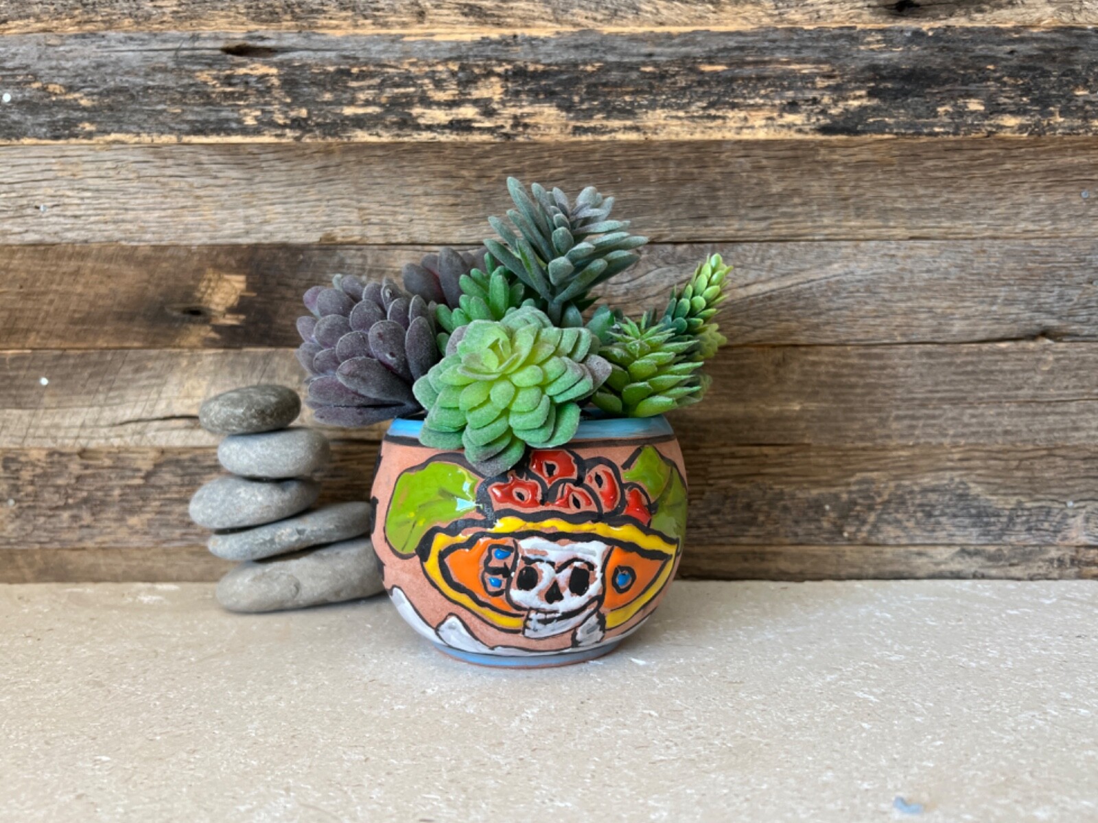 Handcrafted MINI 3-4” Talavera Clay Planter Day of The Dead Katrina Hand Painted