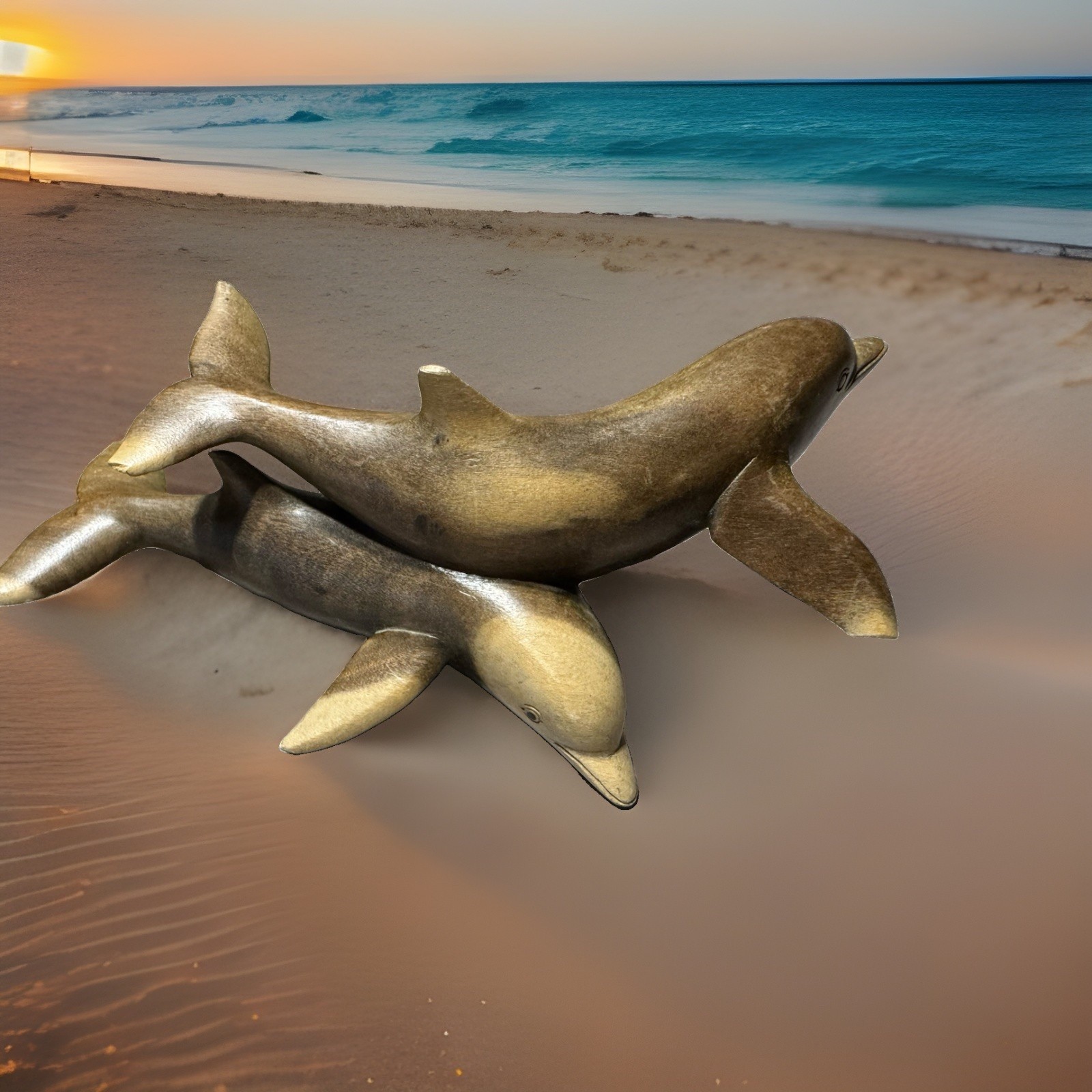vintage hand-carved wood dolphin sculpture,