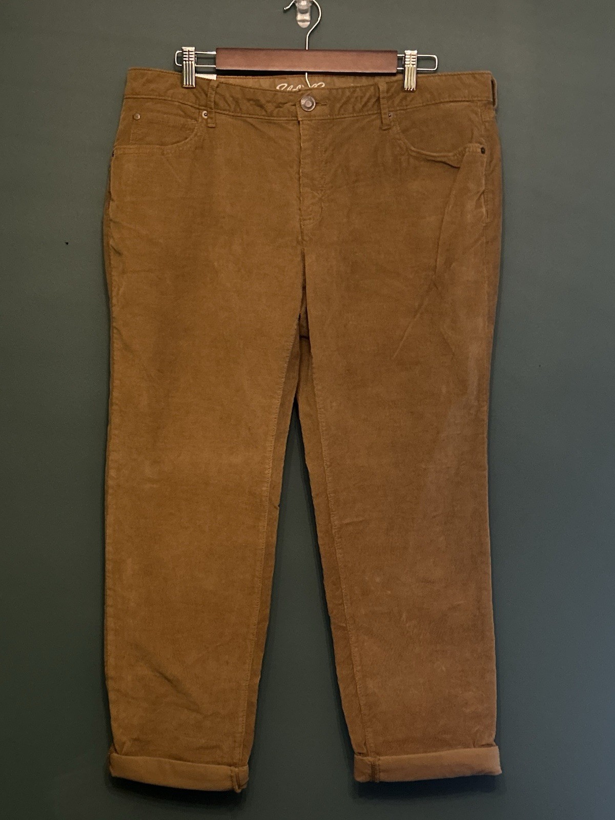 Eddie Bauer Boyfriend Corduroy Pants Mid Rise Straight Leg Brown Tan Gold