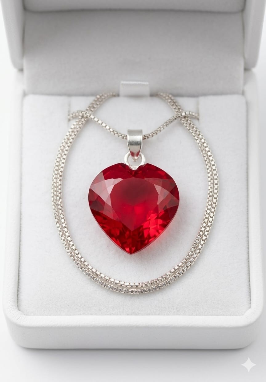 35 Ct Elegant Red Ruby Pendant Jewelry –With Chain Heart Cut Gemstone