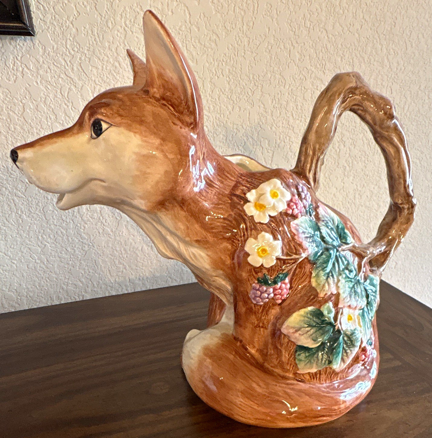 Fitz and Floyd Happy Fox Ceramic Pitcher 1/2 Qt, Taiwan 1990 Fitz and Floyd Happy Fox Ceramic Pitcher 1/2 Qt, Taiwan 1990