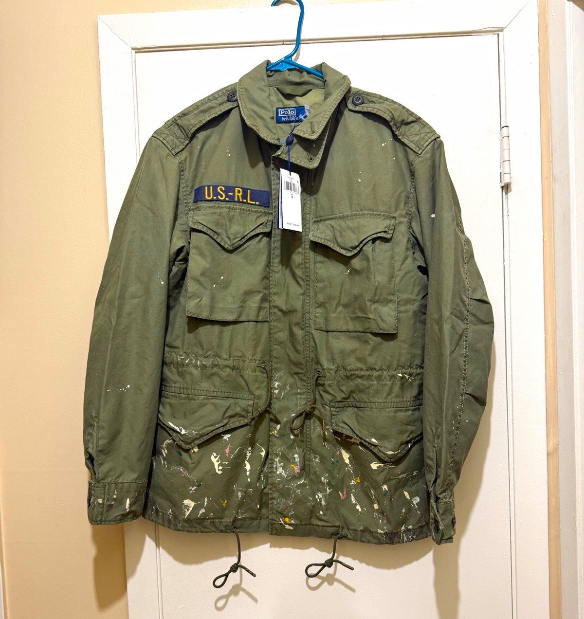 Polo Ralph Lauren Men’s Green Military Jacket Button Front Mid-Length S Logo Polo Ralph Lauren Men’s Green Military Jacket Button Front Mid-Length S Logo