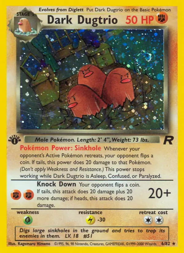 Dark Dugtrio - 6/82 - Pokemon Team Rocket 1st Edition Holo Rare Card WOTC NM