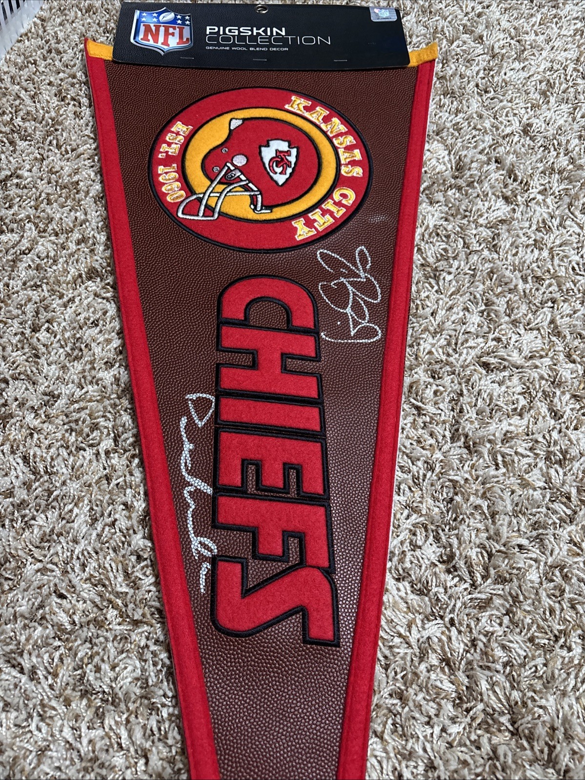 Patrick Mahomes Signed Football Pennant- AUTOGRAPHED CHEIFS With Eric Berry
