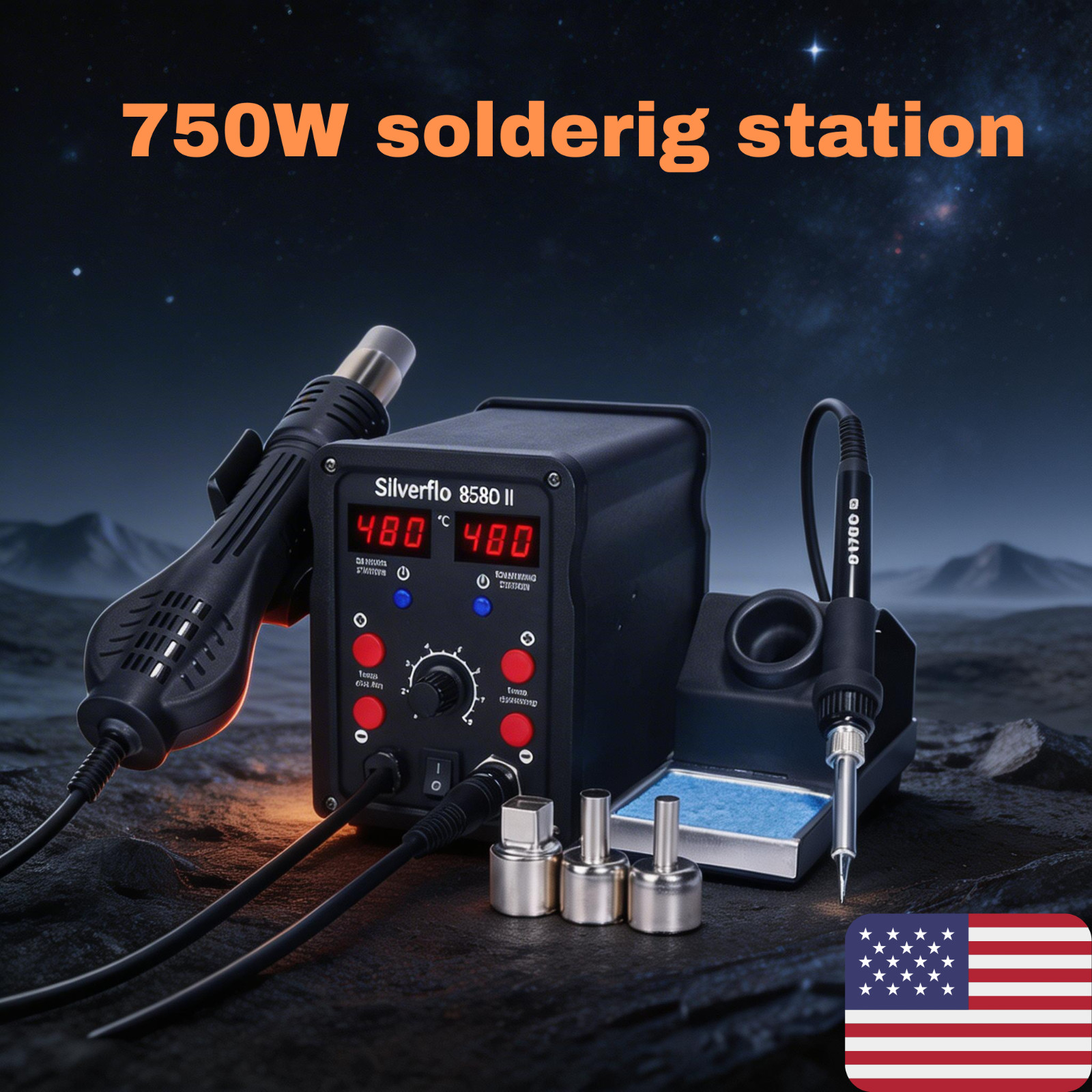 Silverflo 750W 2in1 Soldering Rework Station Kit Hot Air Gun  station