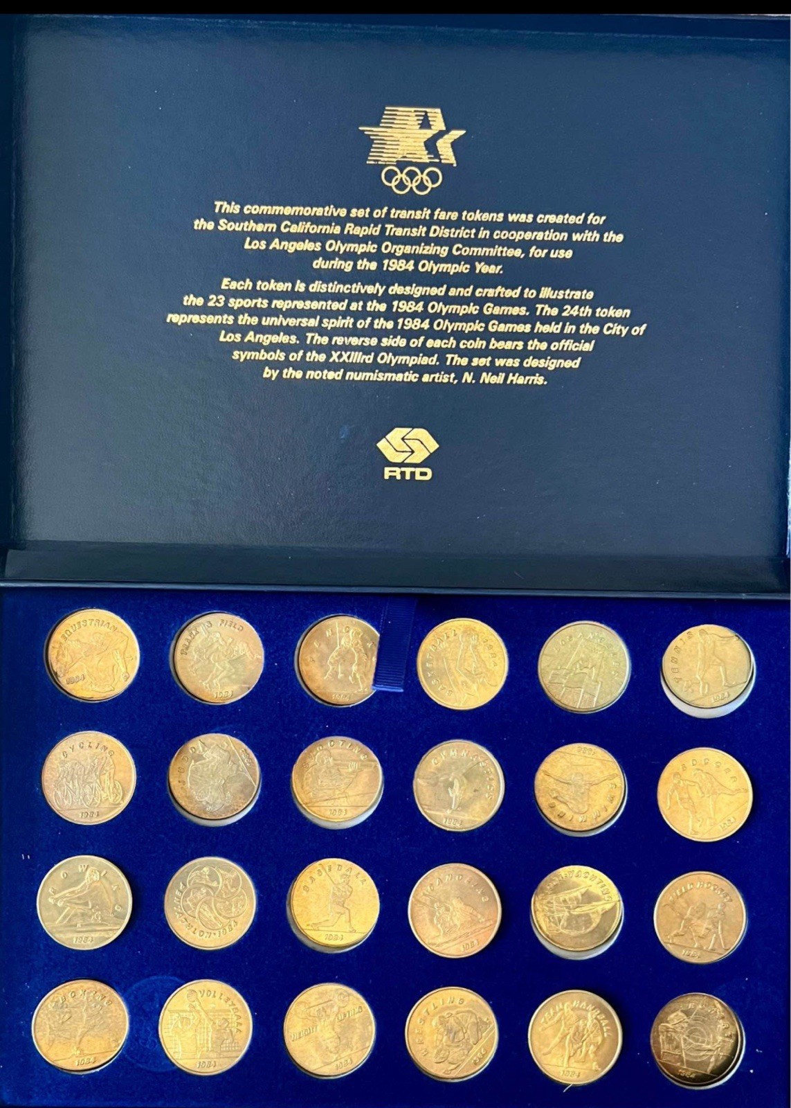 NOS SEALED 1984 Los Angeles Olympics RTD Transit Fare Token Set 24 Coins