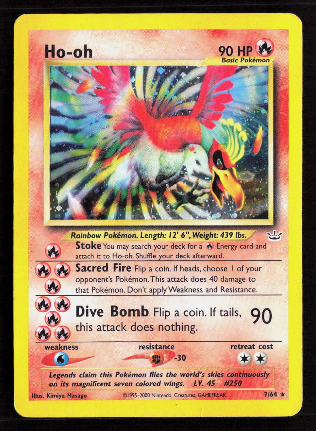 Ho-oh 7/64 Rare Neo Revelation Pokemon Unlimited Holo Heavily Played