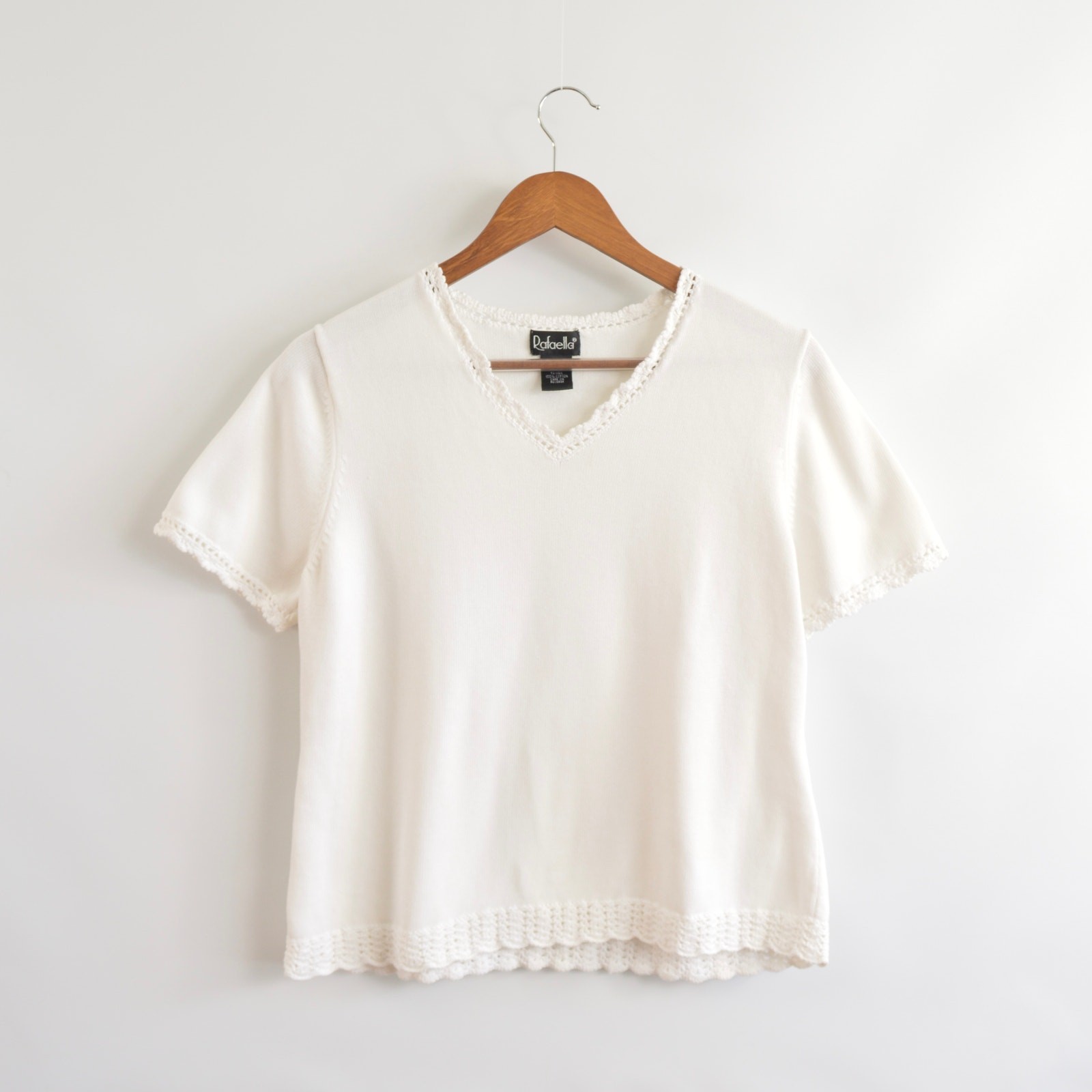 white sweater knit crochet trim pure cotton tee