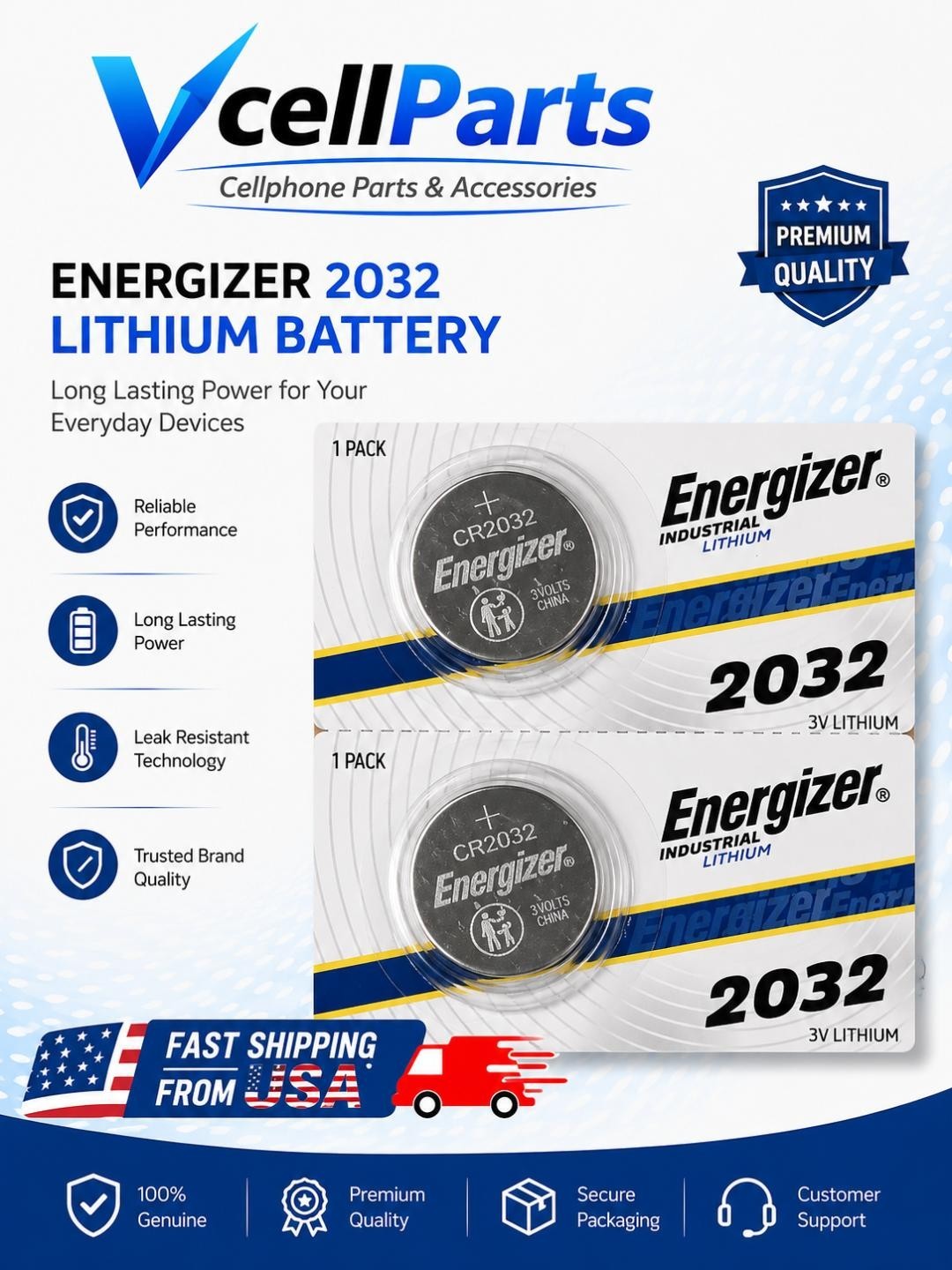 LOT 1-100 ENERGIZER 3V LITHIUM BATTERY CR2032 2032 BR2032 DL2032 Button Cell